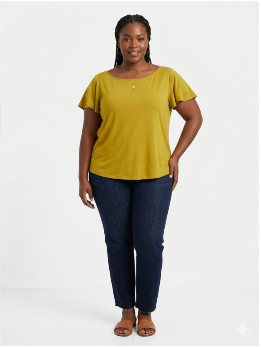 The ODELLS by Anthropologie Chartreuse Flutter Sleeve Blouse Size 2X
